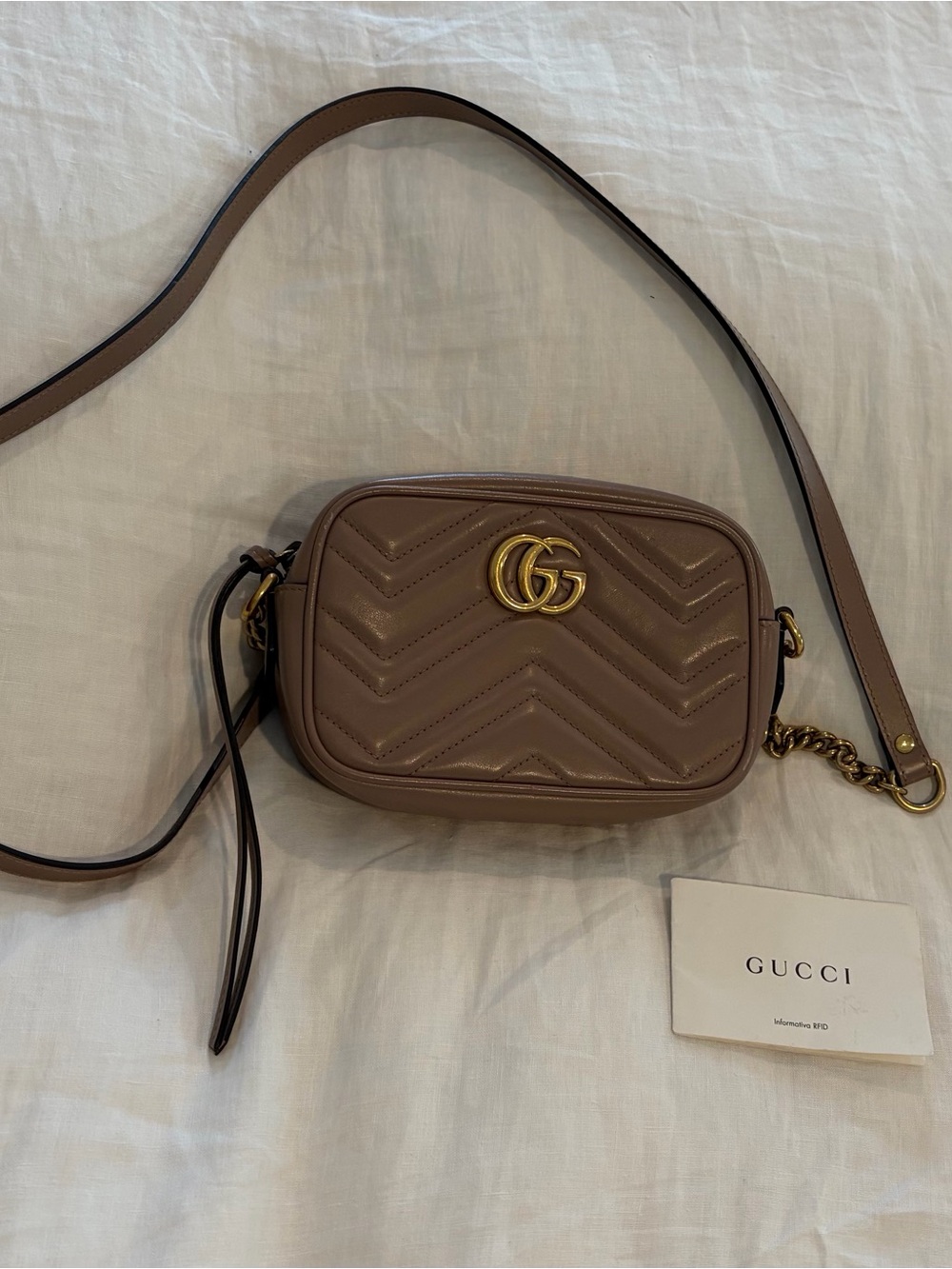 Gucci Taupe Matelassé GG Marmont Camera Crossbody